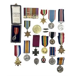 Gaunt & Son Territorial Force Nursing Service cape medal; cased; WW1 British War Medal and 1914-15 Star (names erased); two MID oak leaves; Polish and American medals; eight replica medals including VC, MM, Air Crew Europe Star etc and replica group of five WW2 miniatures etc