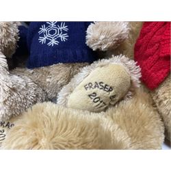 Eight annual Fraser Bears, by House of Fraser, dating between 2012 and 2019, tallest H35cm