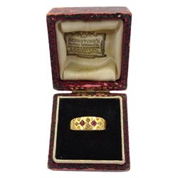 Victorian 15ct gold gypsy set ruby and diamond ring, Chester 1894, boxed