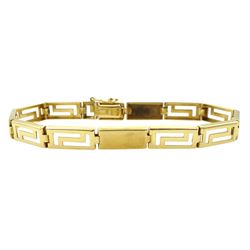 18ct gold Greek key design rectangle link bracelet, stamped 750 
