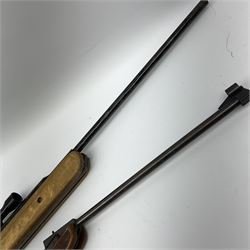 Two air rifles for restoration: BSA Airsport  .22 cal. underlever air rifle with Bentley 4x20 scope, L112.5cm; and Spanish .177 break barrel air rifle with pistol grip (2)