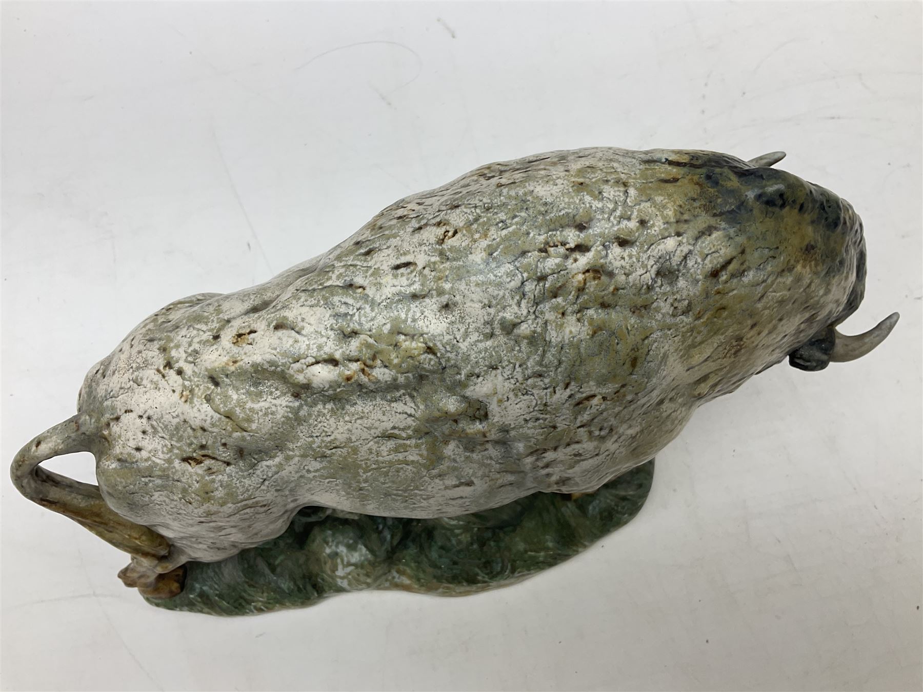 Lladro figure, Bison, no 14945, gres finish, sculpted by Salvador Furió, year issued 1976, year retired 1978, L29cm