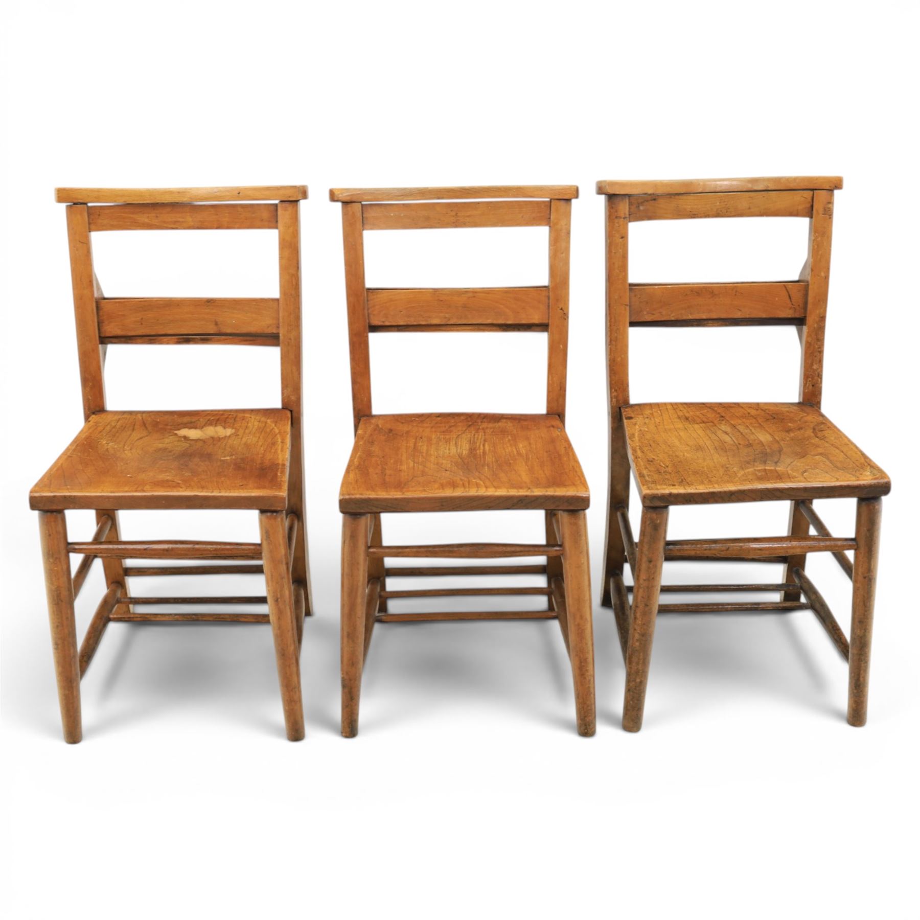 Country pine draw leaf table, bench seat and six chapel chairs, the top of plank construction, with two frieze drawers, additional leaves extending to 320cm, with bench seat and six elm chapel seats