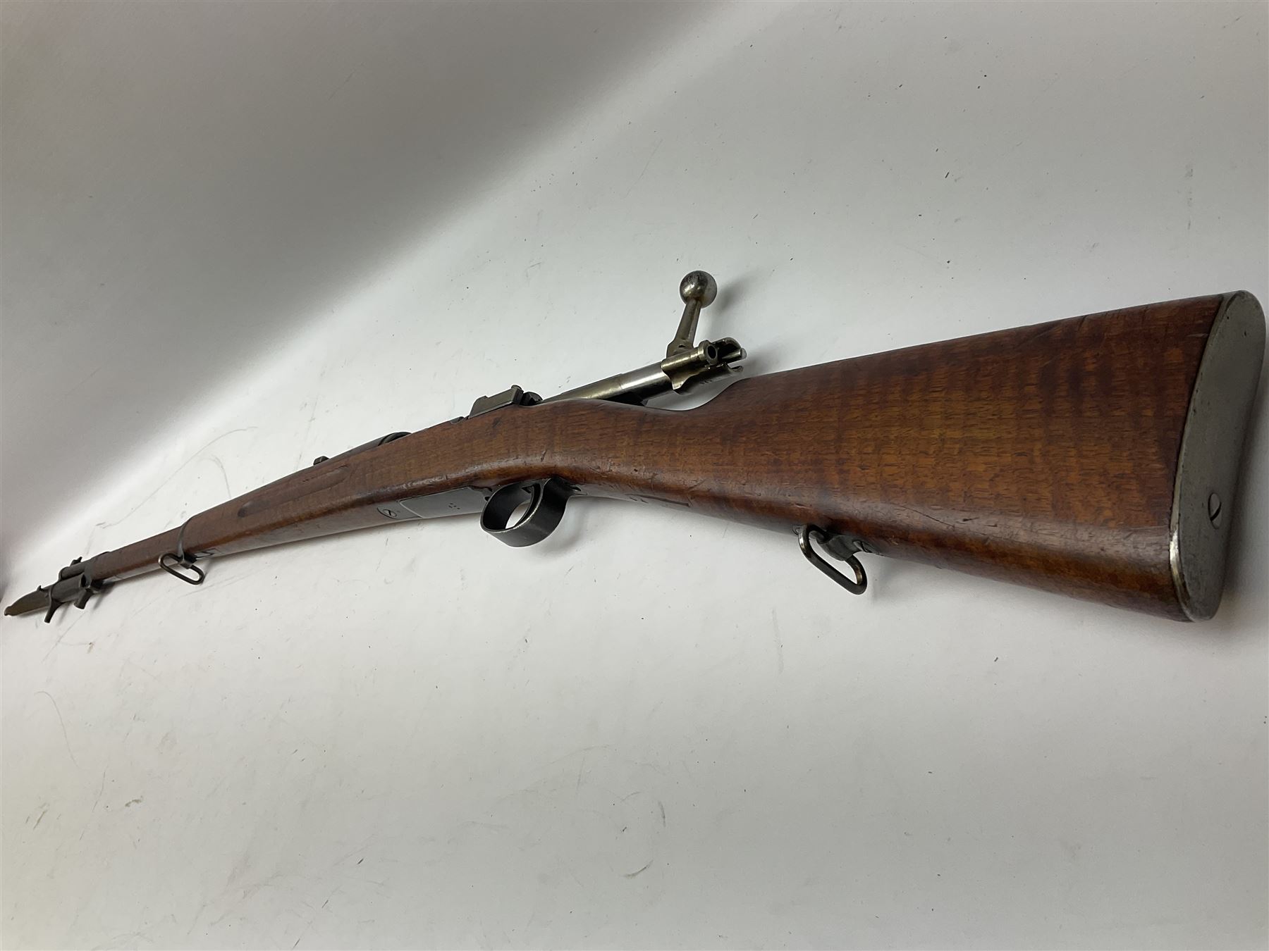 Early 20c Swedish 6.5mm bolt-action service rifle inscribed Carl Gustafs Stads Gevarsfaktori 1904; with 74cm barrel and original Model 1896 knife bayonet with scabbard No.149918 L149cm overall. Deactivated to early specification so requires re-deactivation to modern standards SECTION 1 RFD ONLY