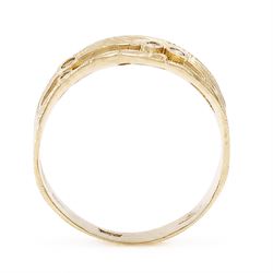 9ct gold diamond bubble ring, bezel set with seven round brilliant cut diamonds, in a textured pierced design setting, Birmingham 2008
