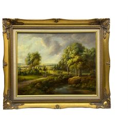 Atels (Continental 20th century): Rural River Landscape with Figures, oil on panel signed and dated '57, 39cm x 50cm