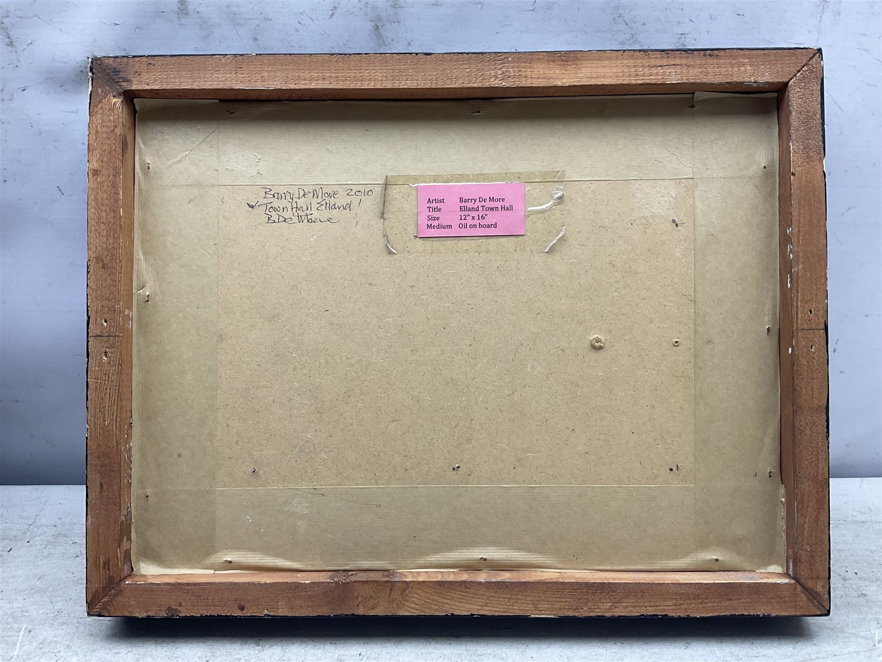 Barry De More (Yorkshire 1948-2023): 'Town Hall - Elland', oil on board, signed titled and dated 2010 verso 17cm x 27cm 