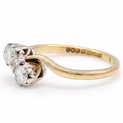 18ct gold diamond ring, crossover set with two round brilliant cut diamonds, Birmingham 1966, total diamond weight approx 0.30 carat