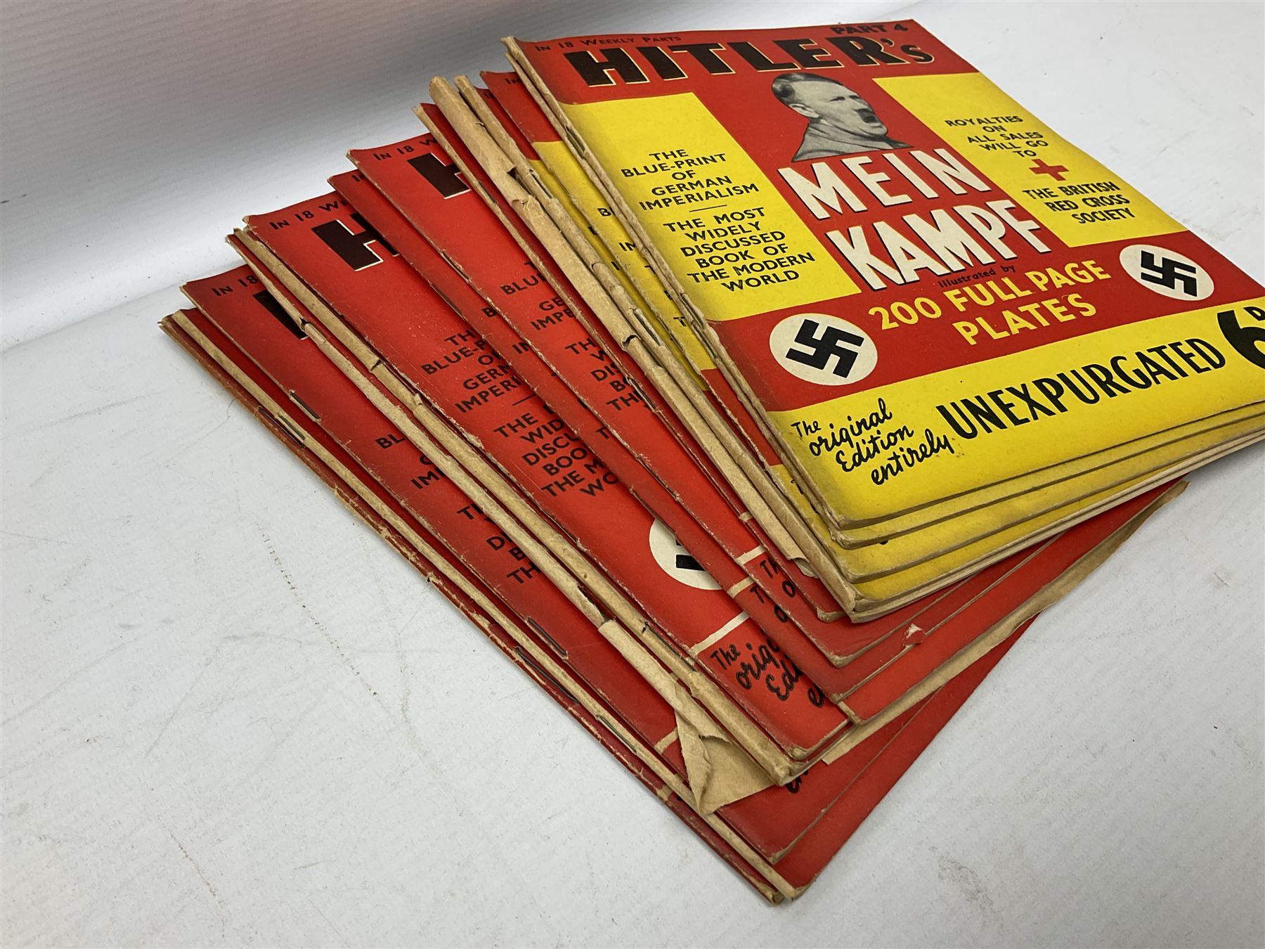 Hitler Adolf: Mein Kampf. The original edition entirely unexpurgated in eighteen parts by Hutchinson & Co. in association with Hurst & Blackett; Hart Capt. B.H. Liddell: The Tanks - History of the Royal Tank Regiment. 1959. Two volumes with dustjackets; The History of the London Rifle Brigade 1859-1919. London 1921; and Covenants With Death. Daily Express Publication. 1934