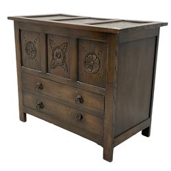 20th century oak blanket chest, hinged top with two drawers