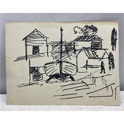 Jack Rigg (British 1927-2023): Preliminary sketch for 'Bank Top - Robin Hood's Bay 1962', ink signed, variously inscribed 18cm x 24cm (unframed)