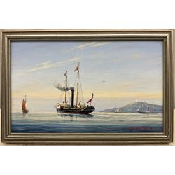 Geoff Hunt RMS (British 1948-): 'Victoria and Albert I Leaving Carrick Roads on 8th September 1845, on a Royal Visit to France', oil on board signed and dated '99, titled verso 9cm x 14.5cm