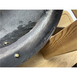 French 2nd Empire Cuirassiers breastplate and backplate, both marked internally along the bottom flange August 1862 for the Premier Guard Lancers No.450; on modern wooden display stand