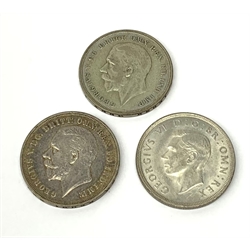 Two King George V 1935 crown coins and a King George VI 1937 crown