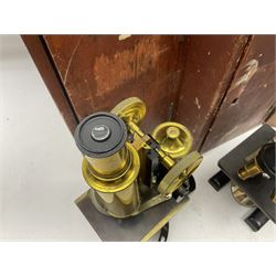 Three boxed microscopes, comprising Hawkslay & Sons Spencer Buffalo microscope no 68177, J Swift & Son microscope and R & J Back microscope no 30241