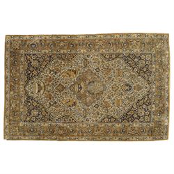 Persian Kashan design silk and wool blended rug, with a central medallion incorporating va...