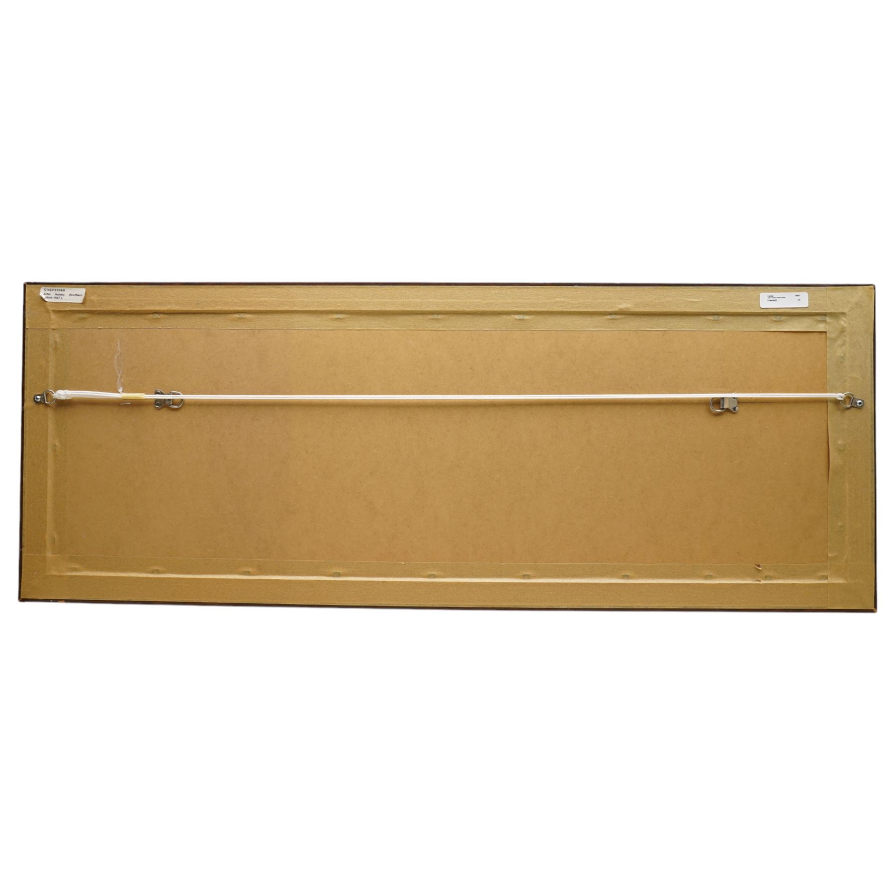 John Hanley (Northern British 1947-): 'Swinbury Town Station', oil and mixed media on board signed 30cm x 90cm