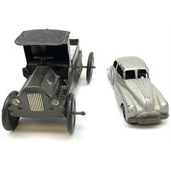 Wells Brimtoy/Pocketoy - eight tin-plate/clockwork or friction-drive vehicles comprising London Trolley Bus, two Double Decker buses, Tour Coach, Greenline Coach, open truck, boxed British railways van and Steam Roller; seven unboxed; and Pocketoy die-cast clockwork saloon car  (9)