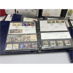 Mostly Great British first day covers, some with special postmarks, from the 1960s to the early 2000s and a small number of Queen Elizabeth II usable postage stamps, housed in eleven ring binder folders