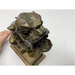 Late 19th century cast-iron mechanical money bank 'Bulldog Bank' by J & E Stevens with coin-on-nose action; patented 27th April 1880 H19.5cm