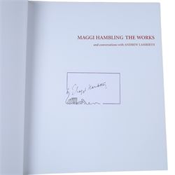 Collection of Maggi Hambling books and memorabilia, to include 'Edge' signed 2017 Marlborough Gallery exhibition catalogue, 'Maggi Hambling - The Works', signed paperback, 2022 Glyndenbourne Festival exhibition catalogue, 'The Aldeburgh Scallop' and two signed postcards