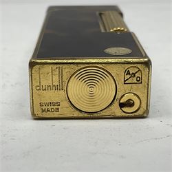 Dunhill Rollagas lighter, in gold plated tortoiseshell pattern case, stamped with AD shield to base and in original brown velvet Dunhill pouch, lighter H6.4cm