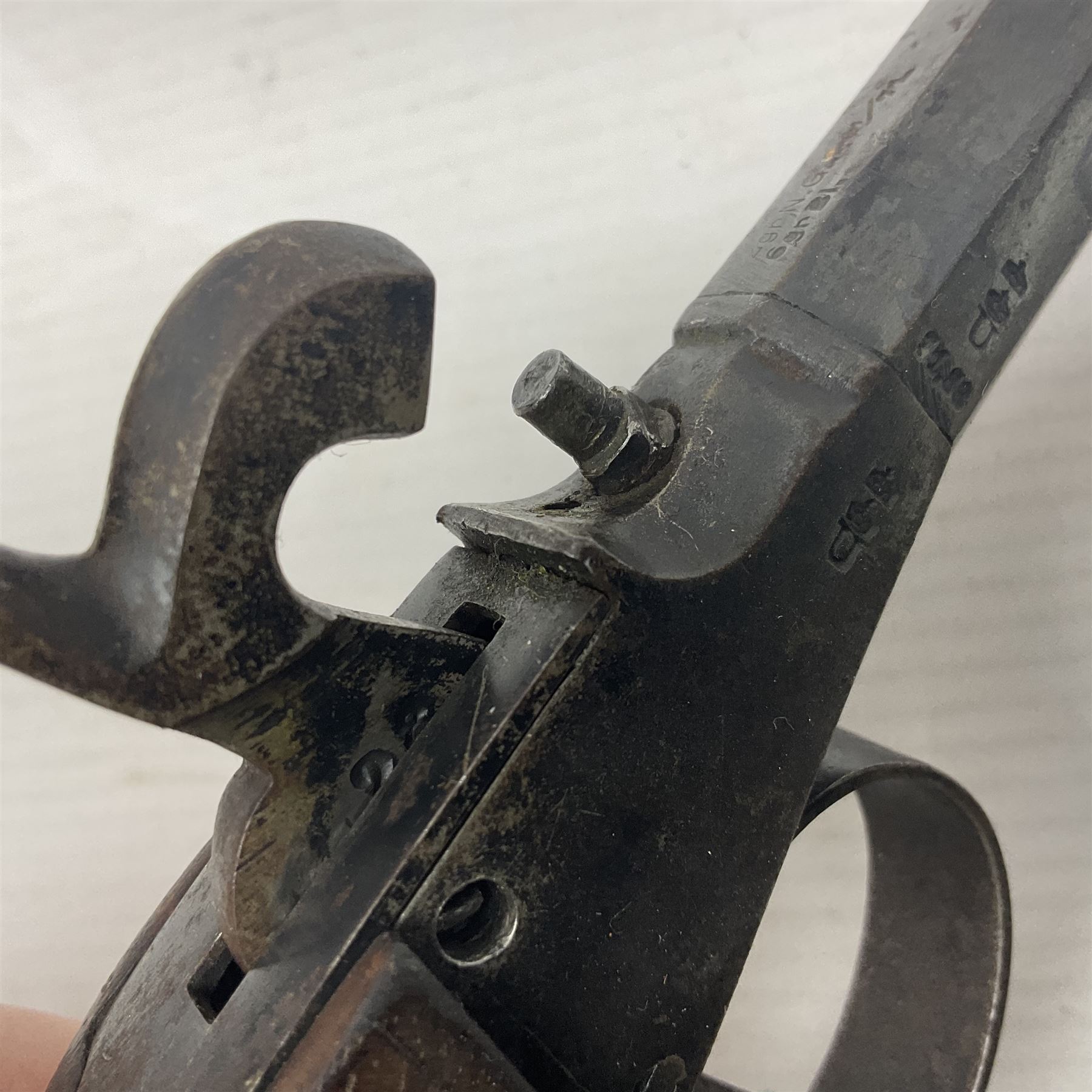 Percussion pocket pistol, 9cm octagonal barrel with German proof marks, figured walnut stock 21cm overall