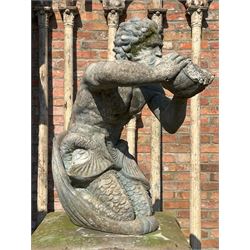 Reconstituted stone garden statue water fountain modelled as Triton, mid 20th century, in characteristic pose. H85cm - COLLECTION BY APPOINTMENT FROM: The White House, Thirsk Road, Easingwold, York, YO61 3NF - CALL 01723 507111 TO ARRANGE