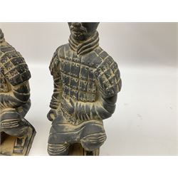 Pair of Chinese 'Terracotta Warrior' style figures, modelled as kneeling archers,  H29cm