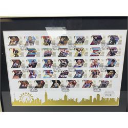 Two framed limited edition sets of London 2012 Olympic gold medal winner stamps, 419/4500 and 128/1950, W49cm H37cm