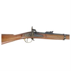 SECTION 1 FIREARMS CERTIFICATE REQUIRED - Parker Hale reproduction 1853 Enfield muzzle loading rifle, the 99cm barrel marked Parker-Hale Ltd, Birmingham England, fitted with ladder sight, secured by three bands, the lock plate marked Enfield 1853, with crowned PH, full stock with ramrod under, overall L140cm, serial no.6567 
