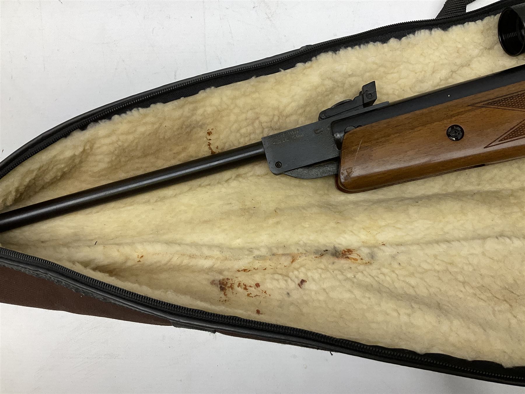Hatsan Model 60S .22 air rifle with break-barrel action and Hawke 4 x 32 telescopic sight L115cm; in Field Sport fleece lined gun sling
