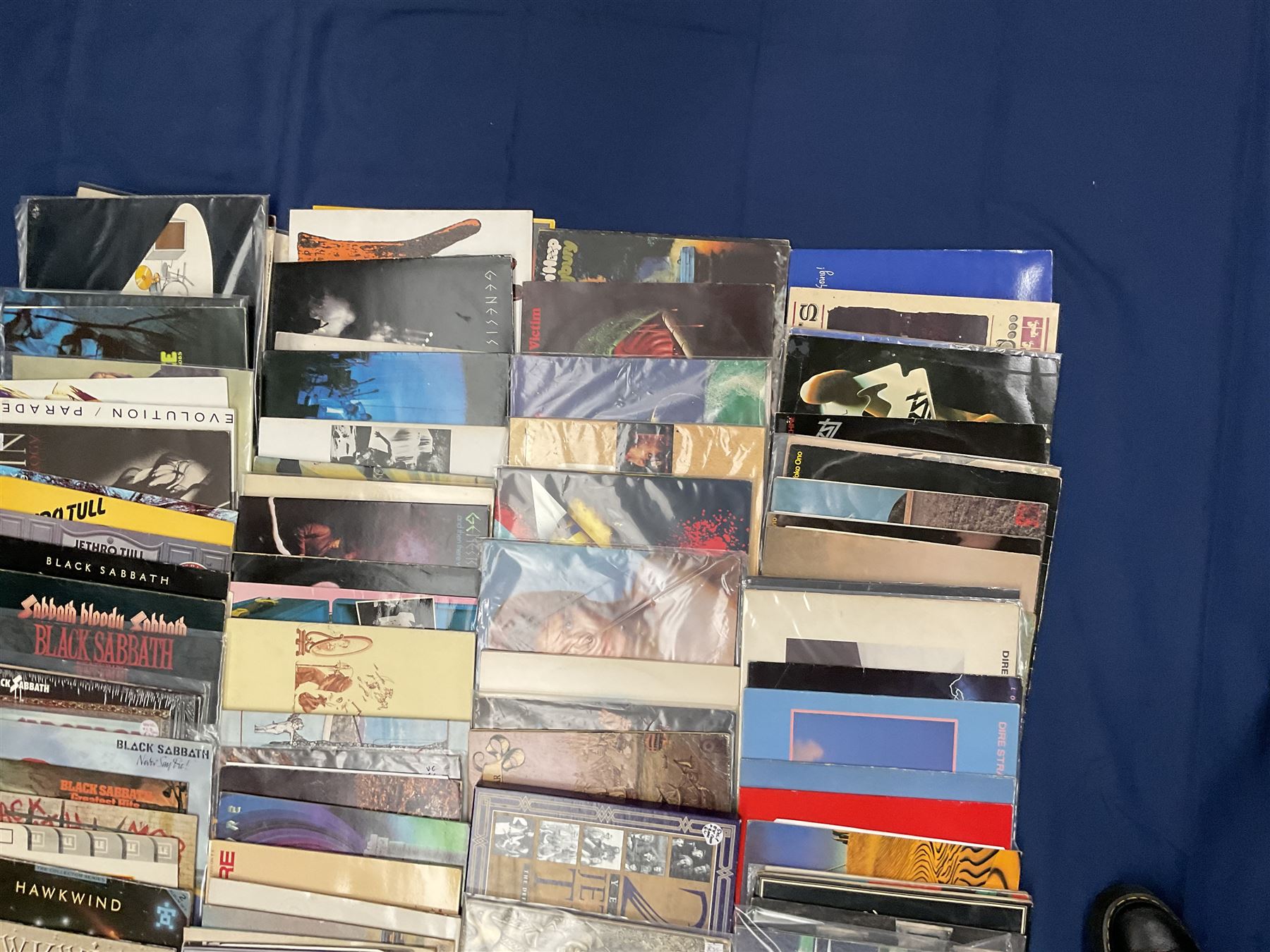 Quantity of vinyl records including Bob Dylan 'Bringing It All Back Home',  Hawk Wind 'The Xenon Codex', Black Sabbath 'Greatest Hits', 'Never Say Die!', 'Sabotage', 'Sabbath bloody Sabbath', 'Master of Reality', 'Heaven And Hell', Uriah Heep 'Firefly' and other music, approximately 110, in one box