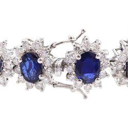 18ct white gold oval cut sapphire and round brilliant cut diamond bracelet, stamped, total sapphire weight approx 16.00 carat