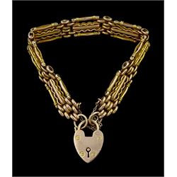 Early 20th century rose gold fancy link bracelet, with heart locket clasp, stamped 9ct