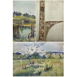 Frances A Chrystal (19th/20th century): 'Siretz Russia', watercolour signed titled and dated 1900, 49cm x 27cm; a similar landscape a study of a Milan Church window (unframed) (3)
Notes: Chrystal studied Manchester School of Art, one inscribed verso