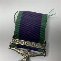 Elizabeth II General Service Medal with Northern Ireland clasp awarded to 24081995 Pte. D. Claxton Green Howards; with ribbon