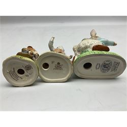 Six Beswick Beatrix Potter figures, comprising Miss Moppet, Tommy Brock, Peter Rabbit, Cecily Parsley, Mr Drake Puddle-Duck, Amiable Guinea Pig, together with four Royal Albert figures, Hunca Munca, Lady Mouse made a curtsy, Little Pig Robinson and Mr McGregor, all with printed mark beneath  (10)