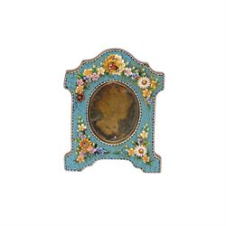 Four micro mosaic picture frames, decorated with flowers, largest H13cm  