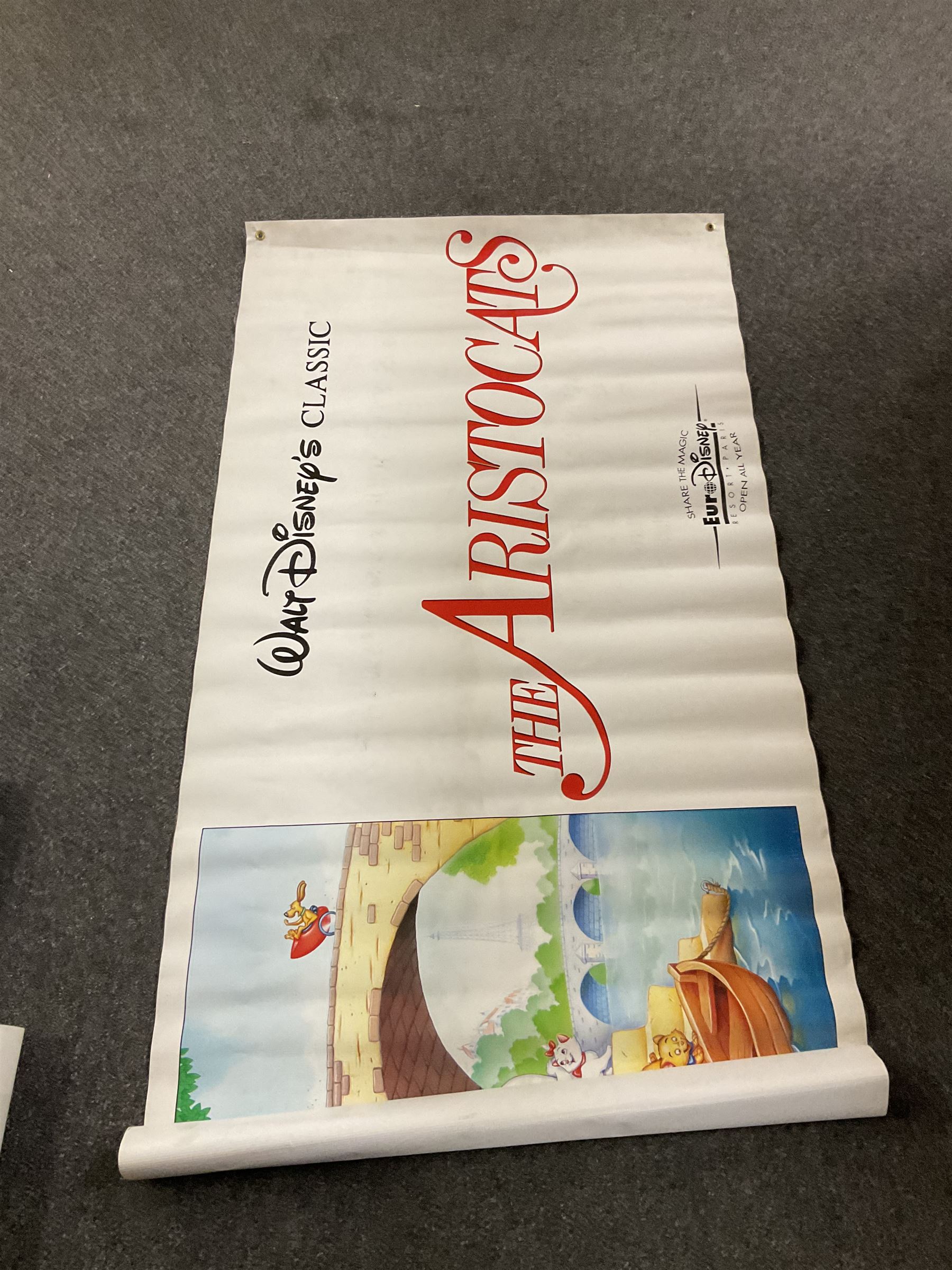 Ten large vinyl film posters, to include The Aristocats, Absolute Power, First Knight, etc 