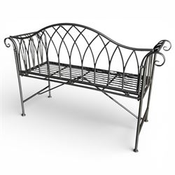 Black powder coated metal bench in a Victorian style