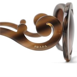 Prada - ‘Minimal Baroque’ oversized round sunglasses in smoky grey acetate, with graduated lenses and distinctive scroll-form temples, with gold-tone PRADA lettering to arm, in hard case