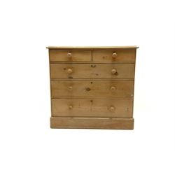 Victorian pine chest, fitted with two short and three long drawers
