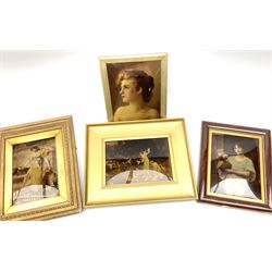 Portraits of Ladies and Feeding the Doves in a Summer Garden, five 19th century crystoleums max 18cm x 26cm (5)
