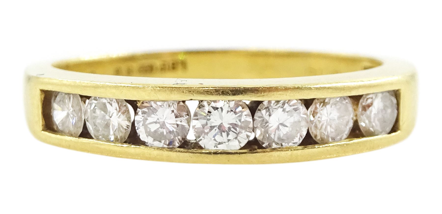 18ct gold channel set, round brilliant cut diamond half eternity, hallmarked, total diamond weight 0.50 carat
