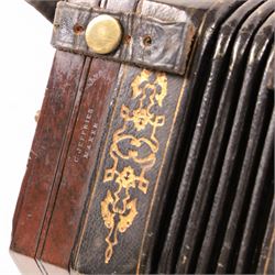 Late 19th century Anglo three-row concertina by C. Jefferies, twenty-six bone buttons, circa 1880, stamped 'C Jefferies Maker', in modern custom made carry case