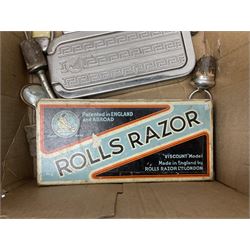 Collection of various razors and smoking items to include Ronson brass table lighter, Rolls Razor, Seigneur case with lighter, etc