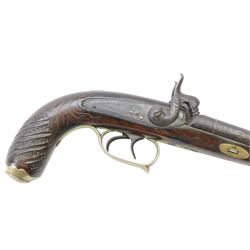 Mid-19th century french double-barrelled percussion pistol the side by side 10 mm cal. barrels, with rib marked 