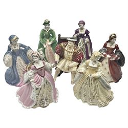 Wedgwood Henry VIII limited edition 2012/4500 and the full set of Wedgwood 'Wives of King Henry VIII, comprising Catherine of Aragon 1237/7500, Catherine Parr 540/7500, Anne of Cleves 253/7500, Anne Boleyn 2436/7500, Jane Seymour 1765/7500, Catherine Howard 458/7500, all with printed marks beneath