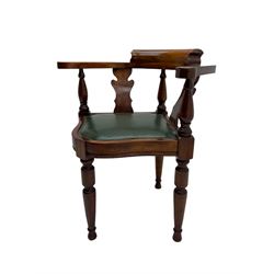 Captain Scott replica mahogany cabin chair, corner shaped with studded leather seat, with miniature prototype and paperwork